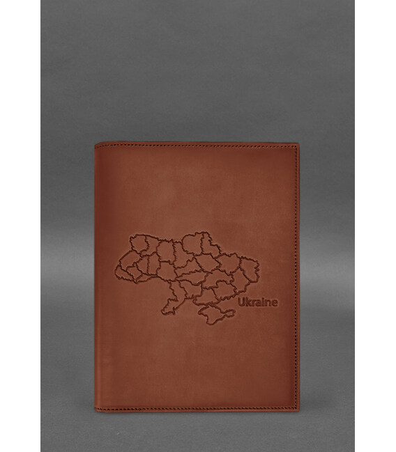 Кожаная обложка для нотариального реестра с картой Украины светло-коричневая Crazy Horse фото, картинка, изображение