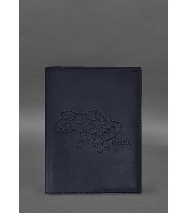 Кожаная обложка для нотариального реестра с картой Украины темно-синяя фото, картинка, изображение