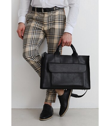 Шкіряна сумка для ноутбука та документів Універсальна чорна картинка, зображення, фото