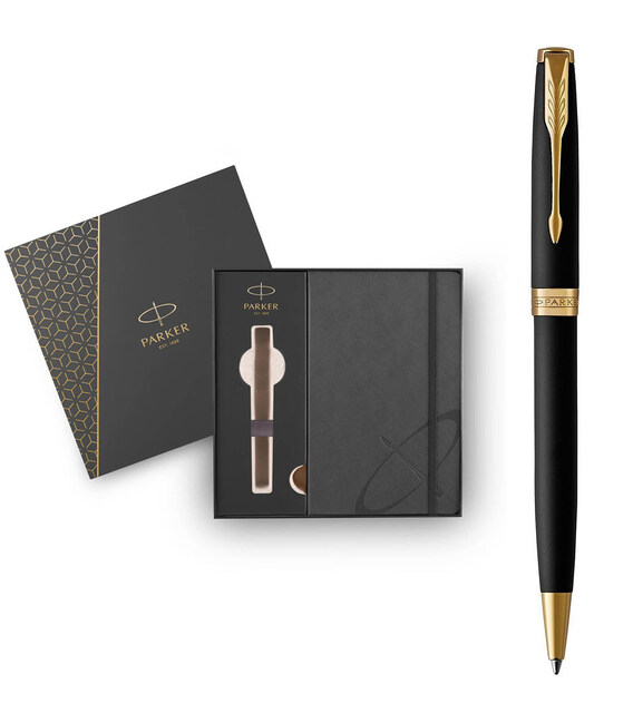 Набор Parker SONNET Matte Black Lacquer GT BP (шариковая ручка + блокнот Parker) фото, картинка, изображение