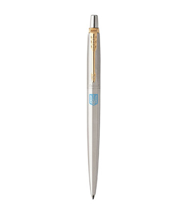 Ручка кулькова Parker JOTTER Stainless Steel GT BP Герб України жовто-синій 16032_T005c картинка, зображення, фото