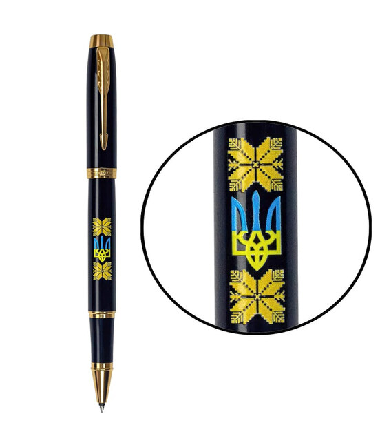 Ручка-роллер Parker IM UKRAINE Black GT RB Трезубец с орнаментом 22022_T1366u фото, картинка, изображение