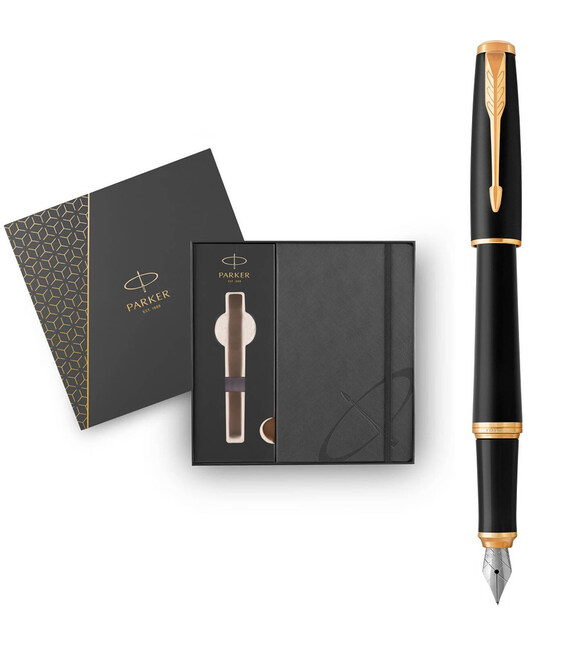 Набор Parker URBAN Muted Black GT FP F (перьевая ручка + блокнот Parker) фото, картинка, изображение