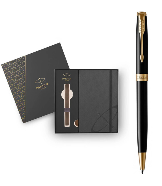 Набор Parker SONNET Black Lacquer GT BP (шариковая ручка + блокнот Parker) фото, картинка, изображение