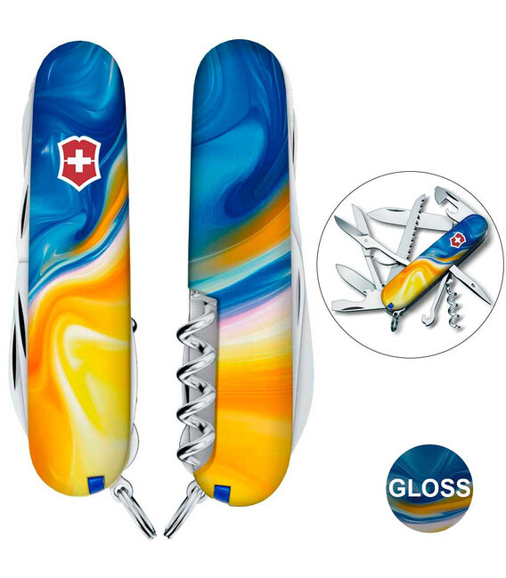 Складной нож Victorinox HUNTSMAN UKRAINE Желто-синие краски 1.3713.7.T3250pw фото, картинка, изображение