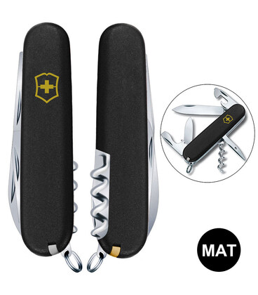 Складной нож Victorinox SPARTAN MAT черный матовый лак с желт.лого 1.3603.3.M0008p фото, картинка, изображение