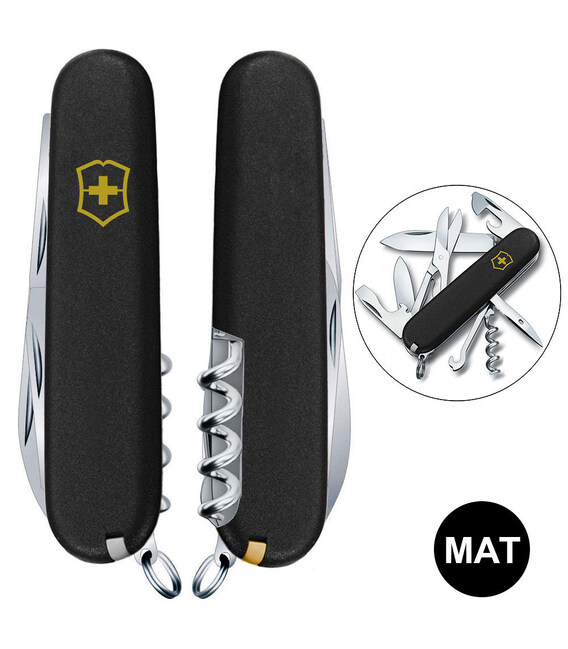 Складной нож Victorinox CLIMBER MAT черный матовый лак с желт.лого 1.3703.3.M0008p фото, картинка, изображение