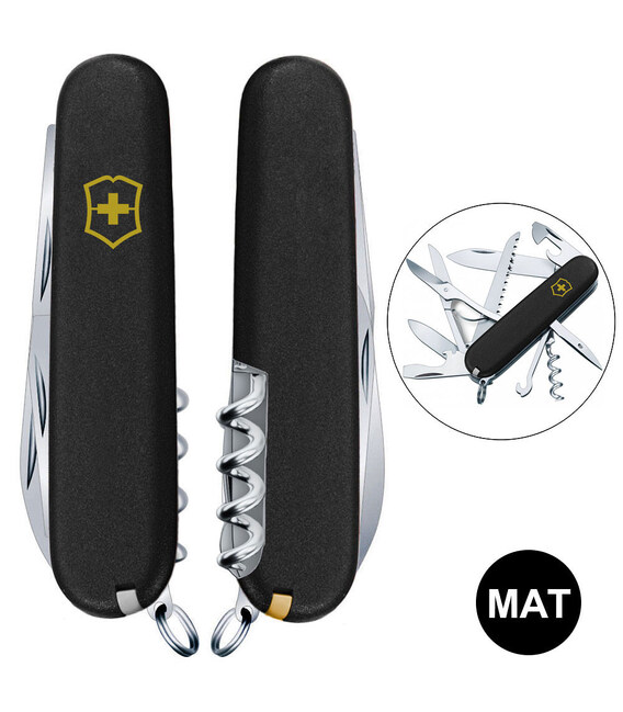 Складной нож Victorinox HUNTSMAN MAT черный матовый лак с желт.лого 1.3713.3.M0008p фото, картинка, изображение