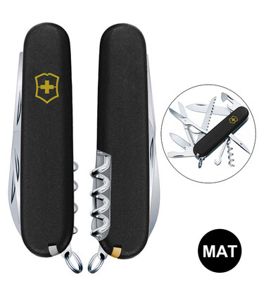 Складной нож Victorinox HUNTSMAN MAT черный матовый лак с желт.лого 1.3713.3.M0008p фото, картинка, изображение