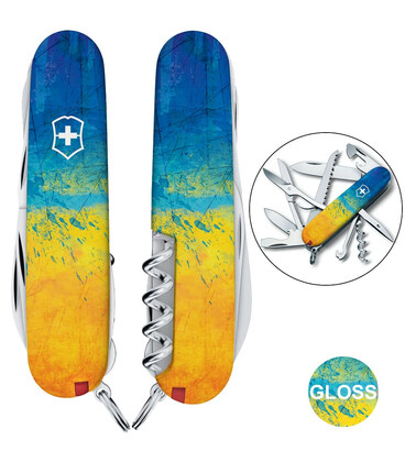 Складной нож Victorinox HUNTSMAN UKRAINE Желто-синий рисунок 1.3713.7.T3100pw фото, картинка, изображение