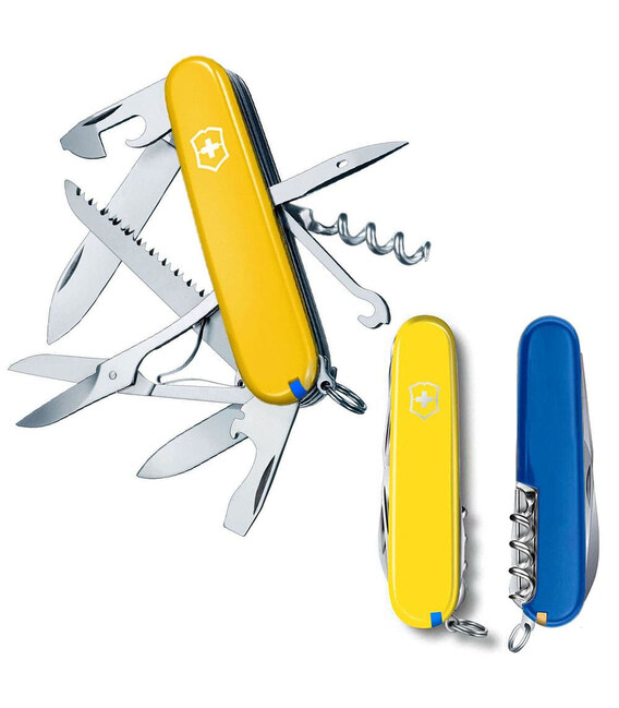 Складаний ніж Victorinox HUNTSMAN UKRAINE жовто-синій 1.3713.8.2 - картинка, зображення, фото ножа