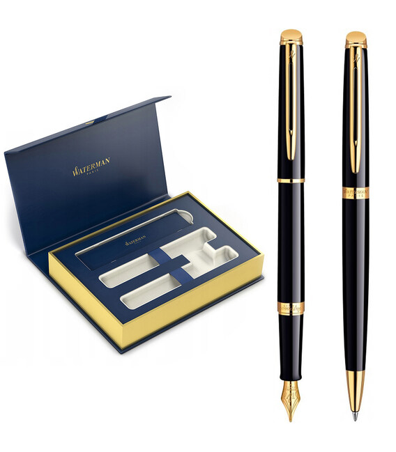 Набор Waterman HEMISPHERE Black Lacquer GT FP+BP (перьевая + шариковая) фото, картинка, изображение