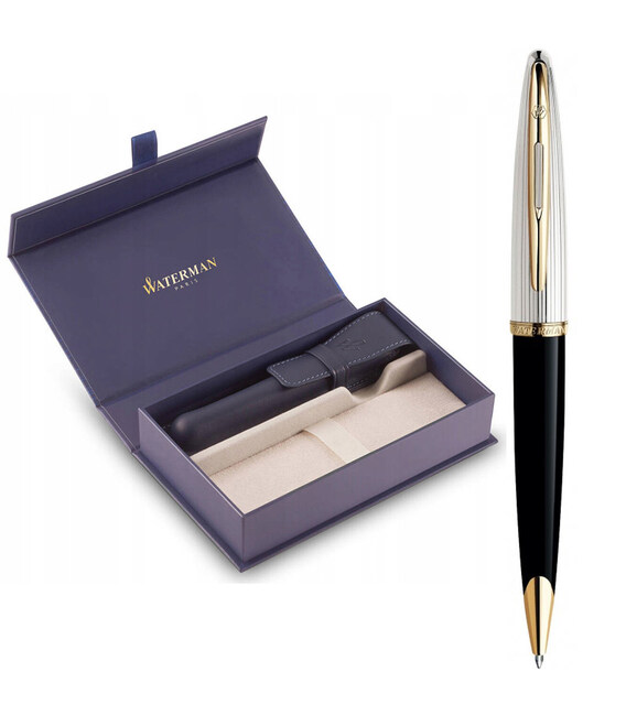 Набір Waterman CARENE Deluxe Black Lacquer GT BP (кулькова ручка + шкіряний чохол) картинка, зображення, фото
