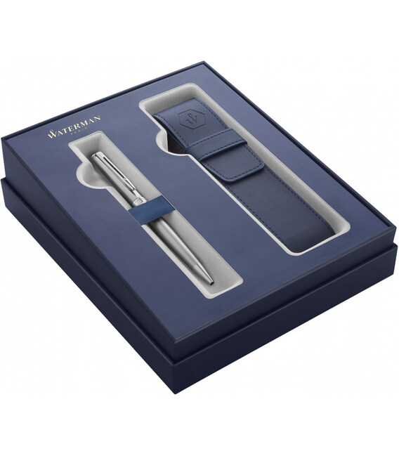 Набор Waterman HEMISPHERE Stainless Steel CT BP (шариковая ручка + чехол) фото, картинка, изображение