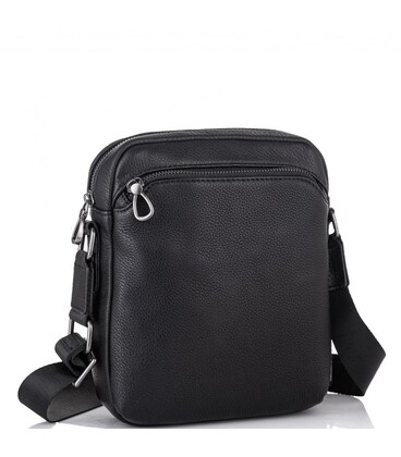 Чоловіча шкіряна сумка через плече чорна Tiding Bag SM8-9686-4A картинка, зображення, фото