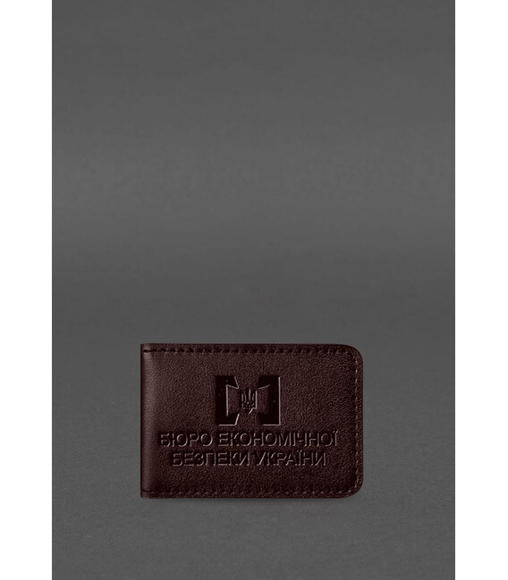 Шкіряна обкладинка для посвідчення БЕБ (Бюро економічної безпеки України) Бордова картинка, зображення, фото