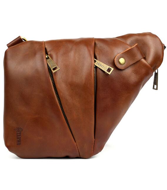 Чоловіча сумка-слінг через плече для лівші TARWA GB-6405-3md коньячна фото, картинка, изображение