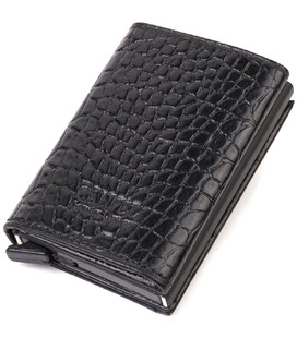 Картхолдер унісекс у три складання з автоматичним механізмом з натуральної шкіри з тисненням під крокодила CANPELLINI 21930 Чорн