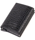 Картхолдер унісекс у три складання з автоматичним механізмом з натуральної шкіри з тисненням під крокодила CANPELLINI 21930 Чорн