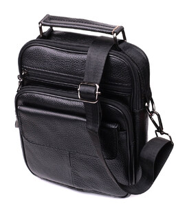Стильная мужская сумка среднего размера через плечо из натуральной кожи Vintage sale_15039 Черный фото, картинка, изображение