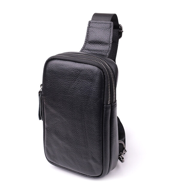 Небольшая слинг сумка для мужчин из натуральной кожи Vintage sale_15105 Черный фото, картинка, изображение