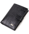 Стильний вертикальний чоловічий гаманець середнього розміру з натуральної шкіри з тисненням під крокодила CANPELLINI 21736 Чорни