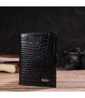 Стильный вертикальный мужской кошелек среднего размера из натуральной кожи с тиснением под крокодила CANPELLINI 21736 Черный фот