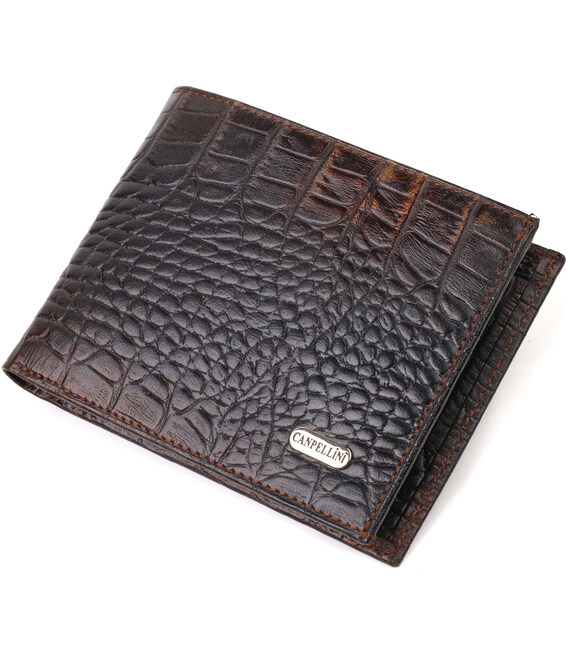 Фактурний чоловічий гаманець без застібки горизонтального формату з натуральної шкіри з тисненням під крокодила CANPELLINI 21759