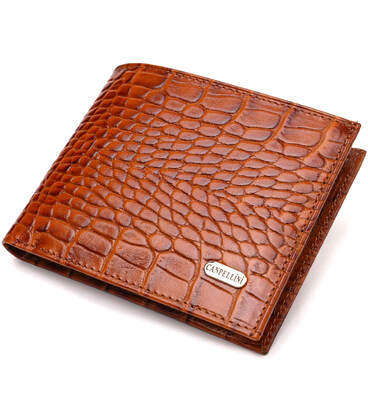 Фактурний чоловічий гаманець без застібки горизонтального формату з натуральної шкіри з тисненням під крокодила CANPELLINI 21761