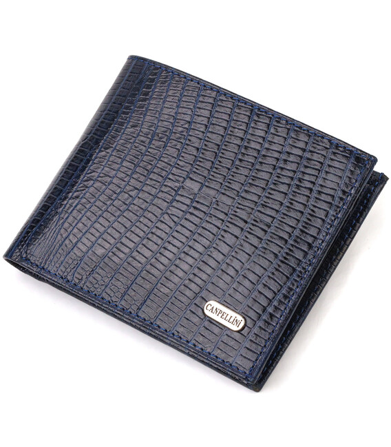 Фактурний стильний гаманець для чоловіків без застібки з натуральної шкіри горизонтального формату з тисненням CANPELLINI 21760 