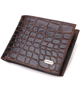 Модний горизонтальний чоловічий гаманець середнього розміру з натуральної шкіри з тисненням під крокодила CANPELLINI 21865 Корич