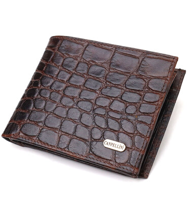Модний горизонтальний чоловічий гаманець середнього розміру з натуральної шкіри з тисненням під крокодила CANPELLINI 21865 Корич