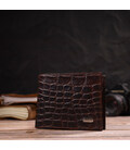 Модный горизонтальный мужской бумажник среднего размера из натуральной кожи с тиснением под крокодила CANPELLINI 21865 Коричневы