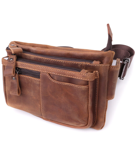 Вінтажна бананка для чоловіків з натуральної шкіри Vintage sale_15104 Коричневий картинка, зображення, фото