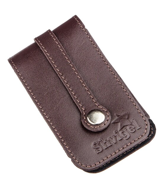 Компактна шкіряна ключниця з хлястиком SHVIGEL 13989 Коричнева картинка, зображення, фото