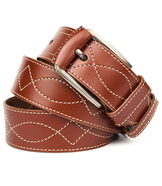 Ремінь шкіряний широкий зі строчкою 45мм st04453 коричневий картинка, зображення, фото