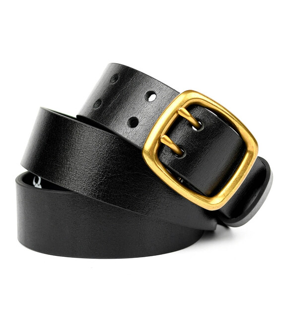 Ремінь зі шкіри буйвола st044620 чорний 40мм гладкий на два язички картинка, зображення, фото