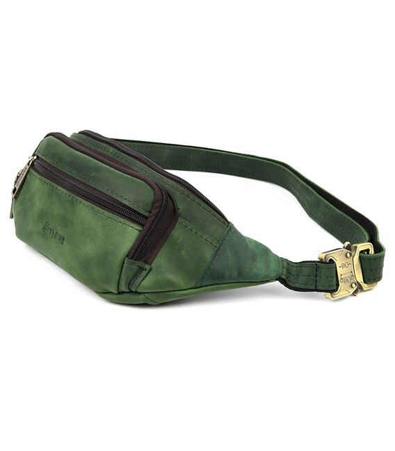 Бананка шкіряна, сумка напоясна зелена крейзі хорс TARWA RE-7218-3md фото, картинка, изображение