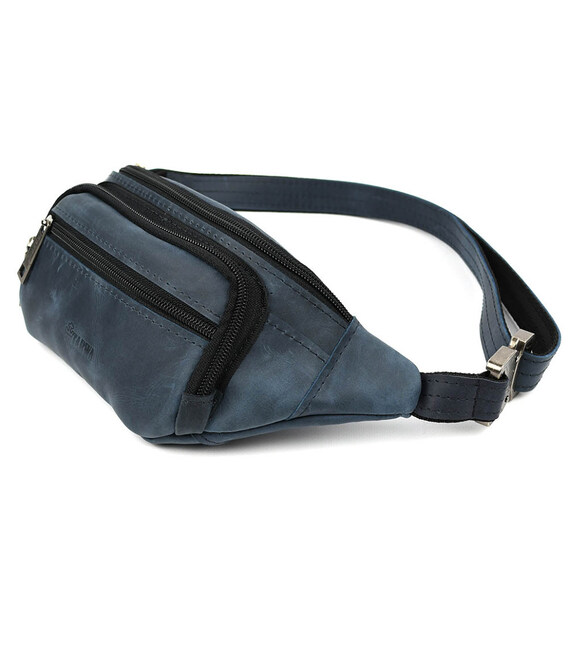 Бананка шкіряна, сумка напоясна синя крейзі хорс TARWA RK-7218-3md фото, картинка, изображение