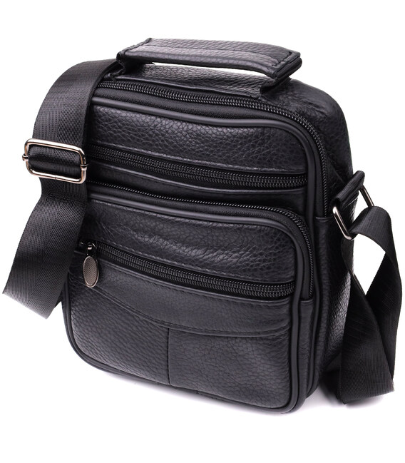 Практична вертикальна сумка з ручкою для чоловіків з натуральної шкіри Vintage 22864 Чорний картинка, зображення, фото