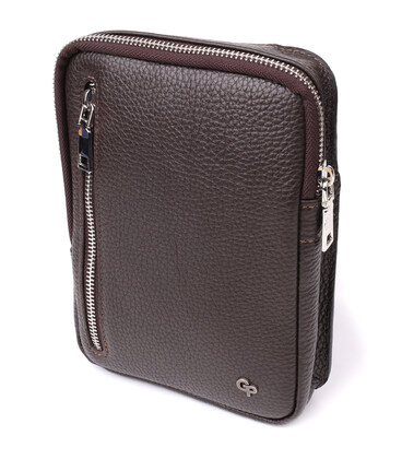 Прямоугольная сумка бананка из зернистой натуральной кожи GRANDE PELLE 22878 Коричневая фото, картинка, изображение