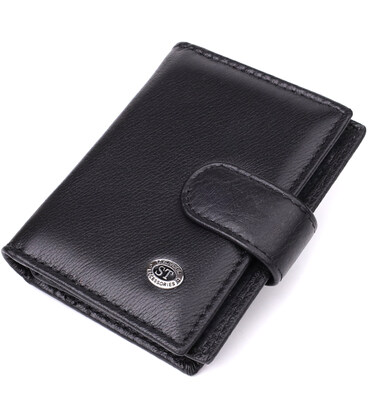 Компактный мужской бумажник вертикального формата из натуральной кожи ST Leather 23095 Черный фото, картинка, изображение