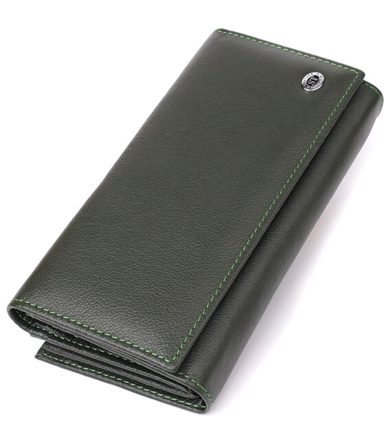 Вместительный женский кошелек на магнитах из натуральной кожи ST Leather 23115 Зеленый фото, картинка, изображение