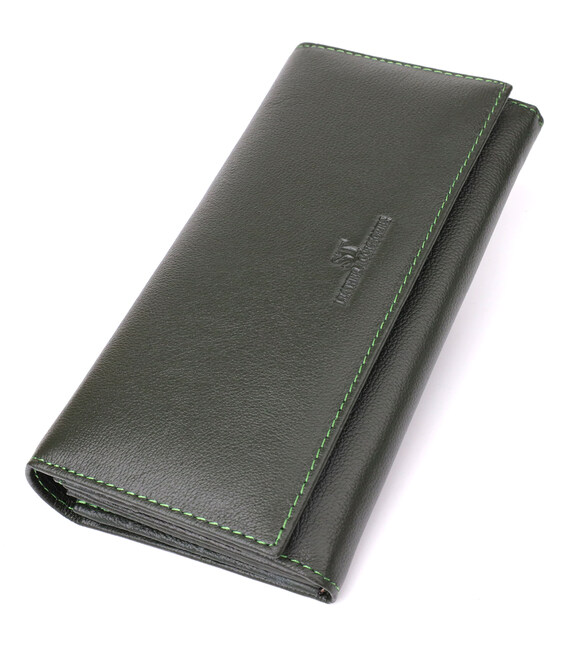 Горизонтальний гаманець у два складення з натуральної шкіри ST Leather 23067 Зелений картинка, зображення, фото