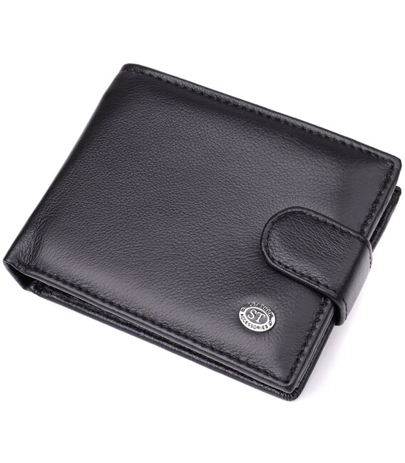 Вместительный мужской бумажник горизонтального формата из натуральной кожи ST Leather 23090 Черный фото, картинка, изображение