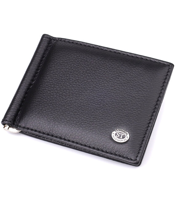 Мужской кошелек с металлическим зажимом из натуральной кожи ST Leather 23092 Черный фото, картинка, изображение