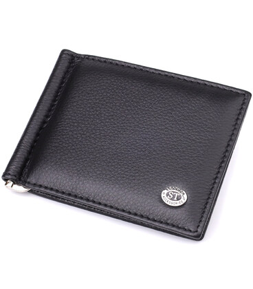 Мужской кошелек с металлическим зажимом из натуральной кожи ST Leather 23092 Черный фото, картинка, изображение