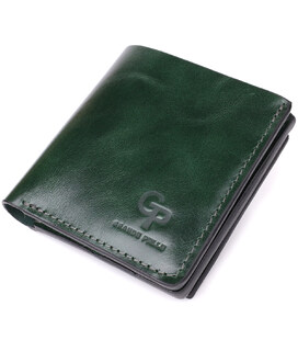Компактний гаманець у дві складення з натуральної гладкої шкіри GRANDE PELLE 22946 Зелений картинка, зображення, фото