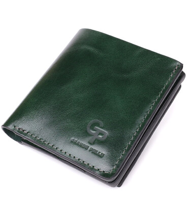 Компактный кошелек в два сложения из натуральной гладкой кожи GRANDE PELLE 22946 Зеленый фото, картинка, изображение