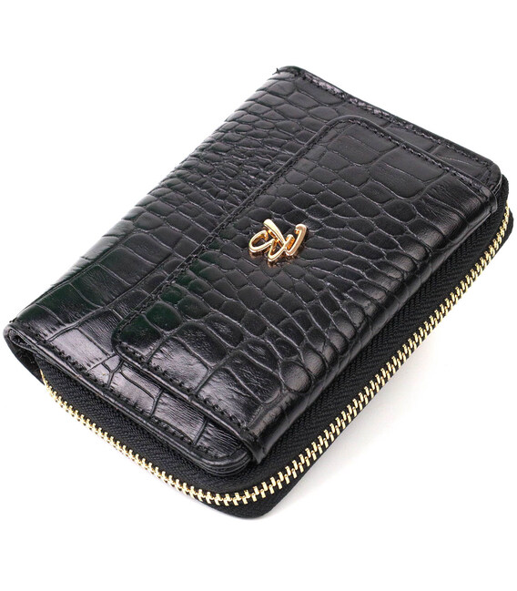 Компактный женский кошелек с вместительной монетницей на молнии из натуральной кожи Tony Bellucci 22014 Черный фото, картинка, и